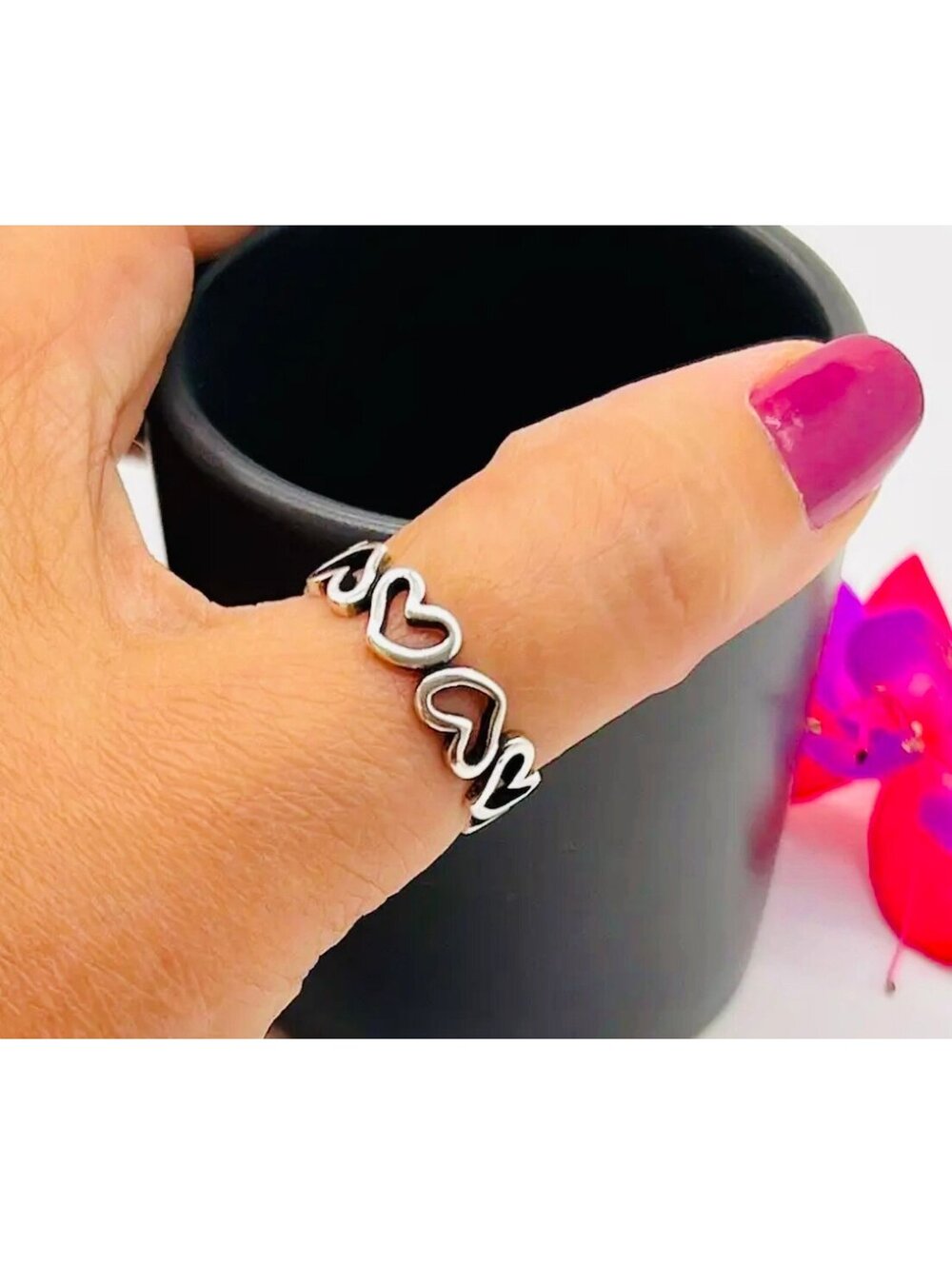 New - Retro - Silver Geometric Elegant Heart Ring - Size 9